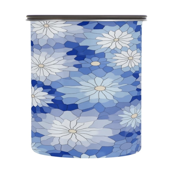 500ml Stainless Steel Food Storage Containers Blue and White Snowflake Airtight Kitchen Canisters with Vacuum Lid for Coffee Tea Flour Sugar Grains