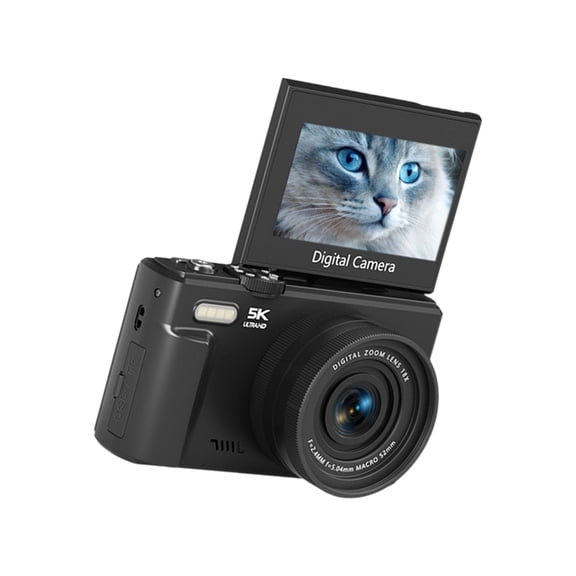 Vlog Digital Camera With Flip Screen 5K 75MP Photos 18X Zooming Auto Focusing