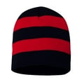 thumbnail image 3 of COUVER Striped Knit Warm Beanie with or without Pom Pom Winter Hats (Black / Red), 3 of 6