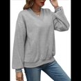 thumbnail image 3 of Sudadera de Cuello en V de Gran Tamaño para Mujer, Sudadera de de Larga, Sudadera con Capucha, Top Cómodo. Gris XL, 3 of 10