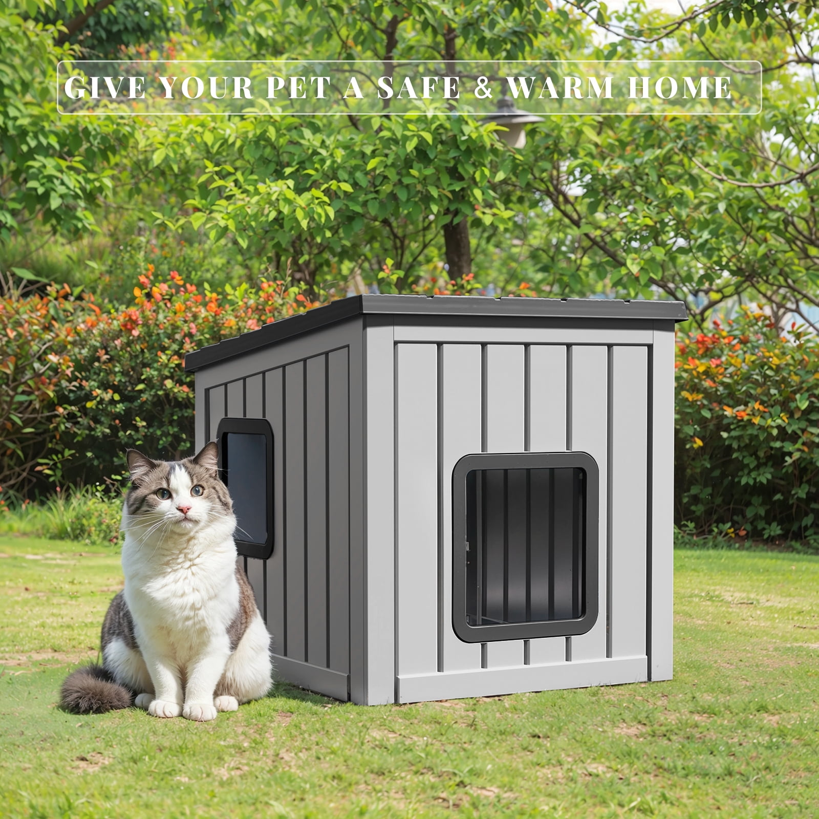 EasyUp Outdoor Cat House,Waterproof Resin Cat Houses for Feral Cats,Robust and Easy to Assemble,Feral Cat Shelter for Winter,Suitable for Cats, Rabbits and Other Small Animals