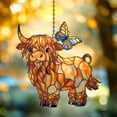 thumbnail image 5 of BingTong Ginger Highland Cow Butterfly Suncatcher Stained Glass Style Window Hanging,Farm Animal Sun Catcher Ornament For Home Window Gifts for Cow Lovers B, 5 of 9