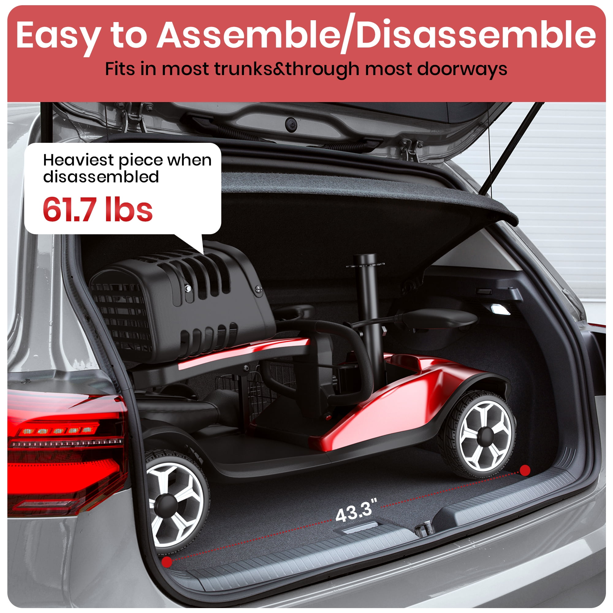 SACVON Upgrade 4 Wheel Mobility Scooter for Seniors, Foldable Powered Mobile Wheelchair for Adult 330lbs, Red