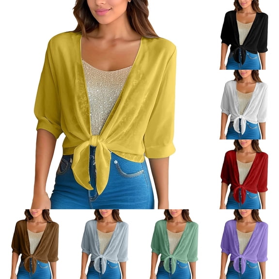 TGPMGRZ Womens 3/4 Sleeve Sheer Shrug Cardigan Lightweight Mesh Knit Dressy Casual Cover Up, Green, Size XL