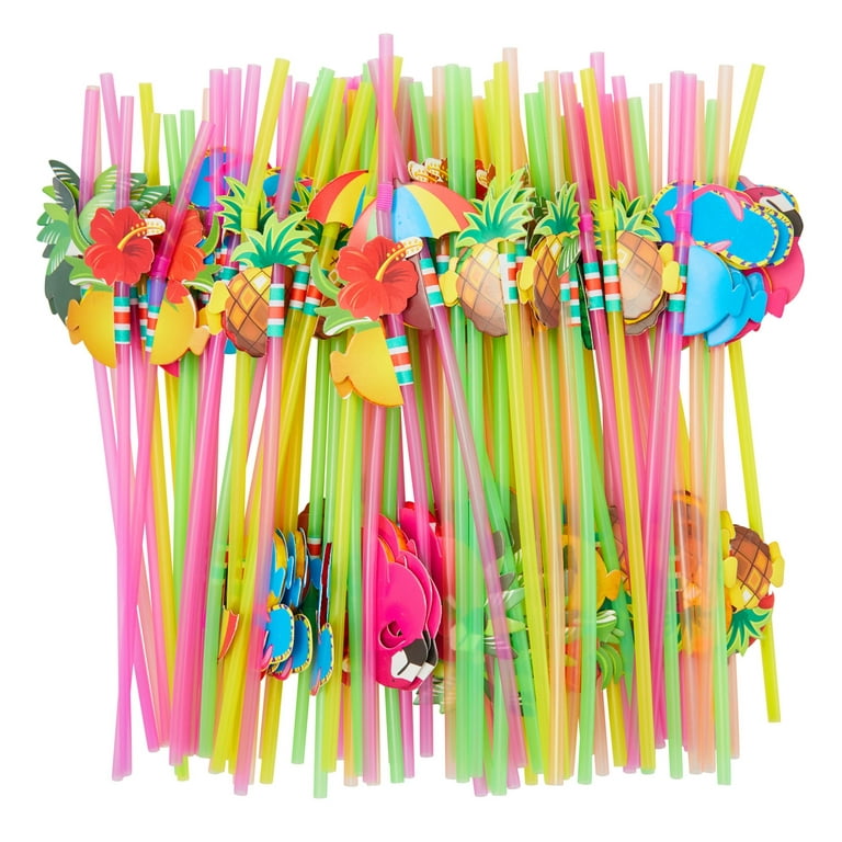 Blue Panda 24 Pack Reusable Drinking Straws, Plastic Party Straw