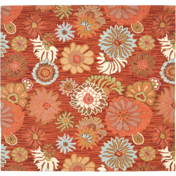 SAFAVIEH Blossom Mackenzie Floral Wool Area Rug, Red/Multi, 6' x 6' Square