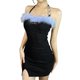 thumbnail image 3 of VISgogo Mini vestido ajustado con cuello halter para mujer, sin mangas, dobladillo dividido, ribete de piel sintética, vestido de club VISgogo moda, 3 of 9