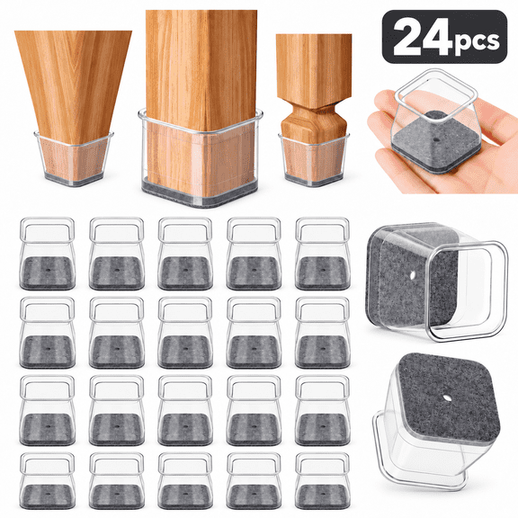24 Pcs Chair Leg Floor Protectors, Square Silicone Felt Furniture Leg Pads, Chair Feet Caps Covers for Hardwood Floors, Fits 1-1/16" to 1-5/8" Furniture Legs