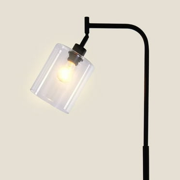 KPIBEST Modern LED Floor Lamp, Living Room with Glass Shade High Pole Lamp - Black