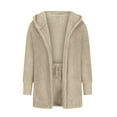 thumbnail image 4 of Lovskoo Women Fuzzy 3 Piece Outfit Pajamas Fleece Hooded Cardigan Outwear Sleeveless Crop Tops Shorts Nightwear Set Beige, 4 of 8
