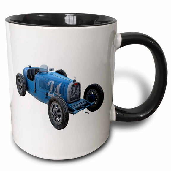 3drose, Classic Light Blue Race Car, 15oz Two-tone Black Mug