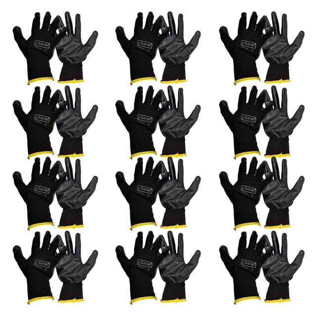 Guante de Nylon Lion Tools 0860 Palma Nitrilo Color Negro Tamaño Grande 12 Pares