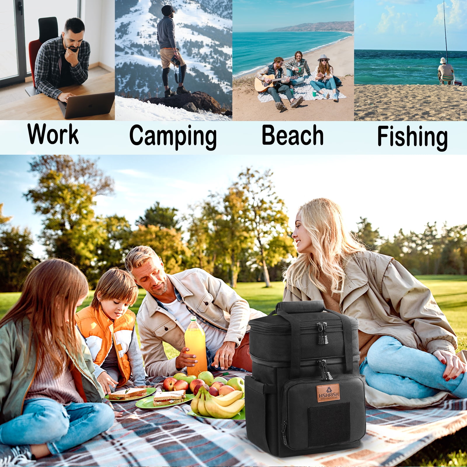 Holuxer Tactical Lunch Bags, Large Expandable Insulated Lunch Box, Durable Waterproof Leakproof Cooler Bag for Adults/Men/Women/Work Outdoor Beach Trips, 20 Cans/16 L, Black