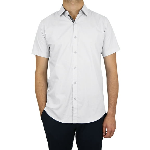 Mens Slim Fit Short Sleeve Button Up Dress Shirt (S- 5XL)