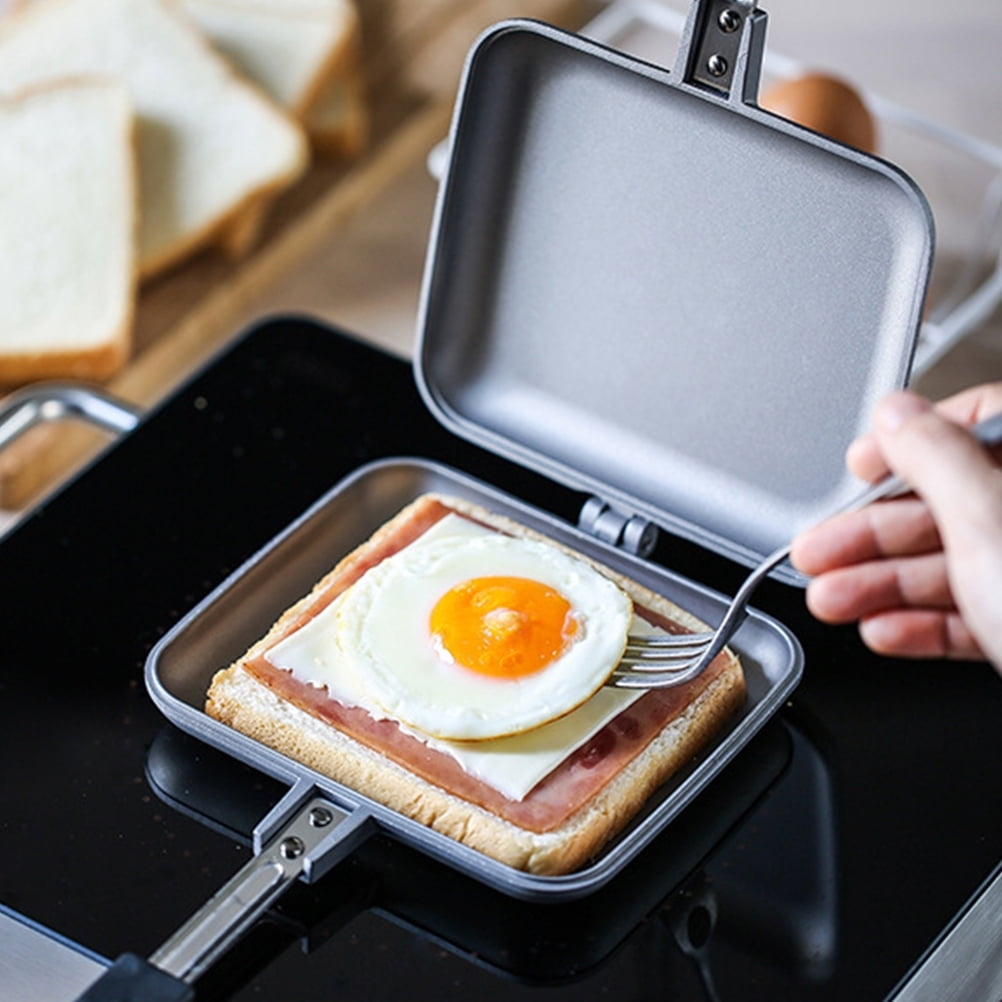 Sandwich Maker Nonstick Double Side Pressure Pan Durable Sandwich Frying Pan Tray With Handles For Home Kitchen,Aluminum Griddle 