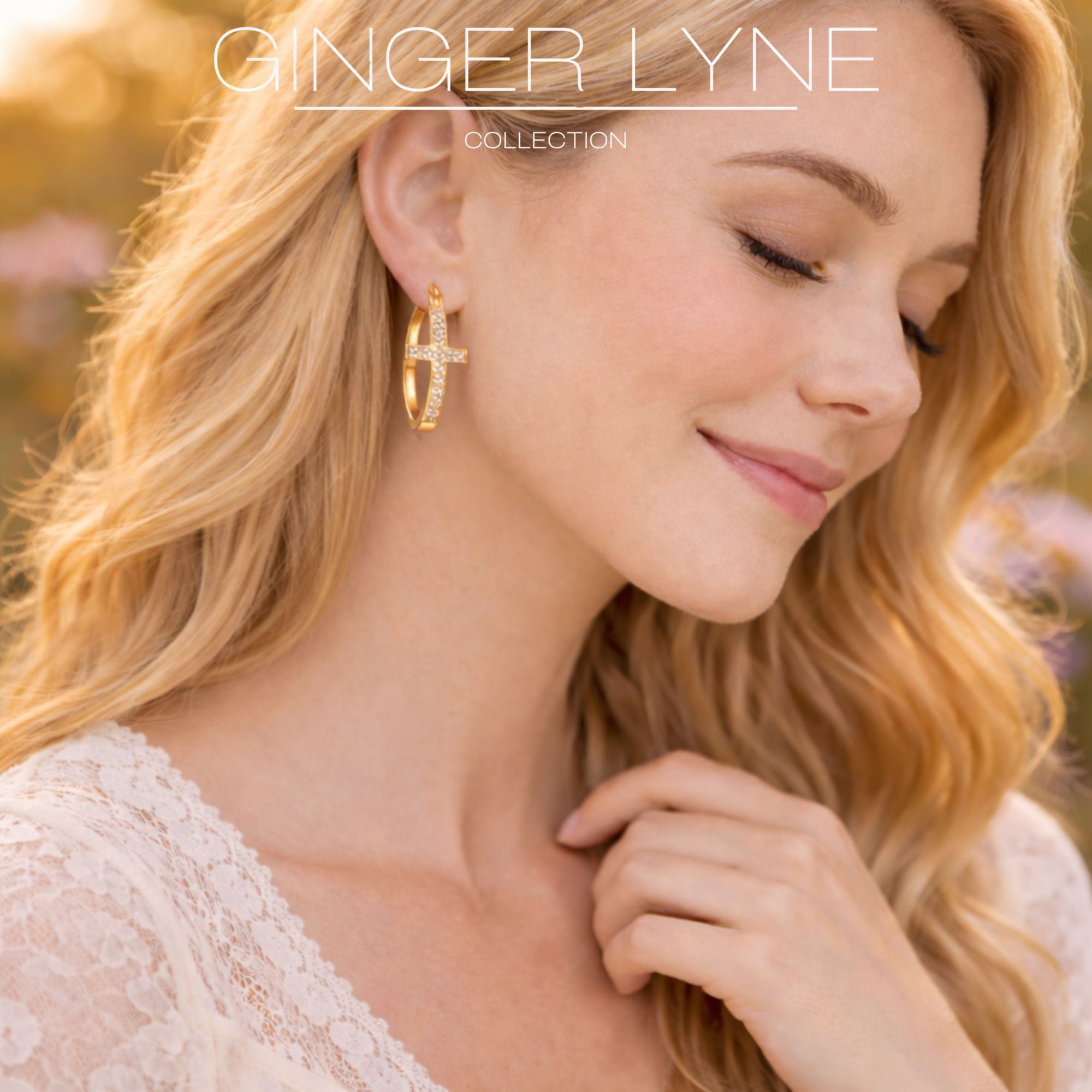 Cross Hoop Earrings for Women Cubic Zirconia Ginger Lyne Collection