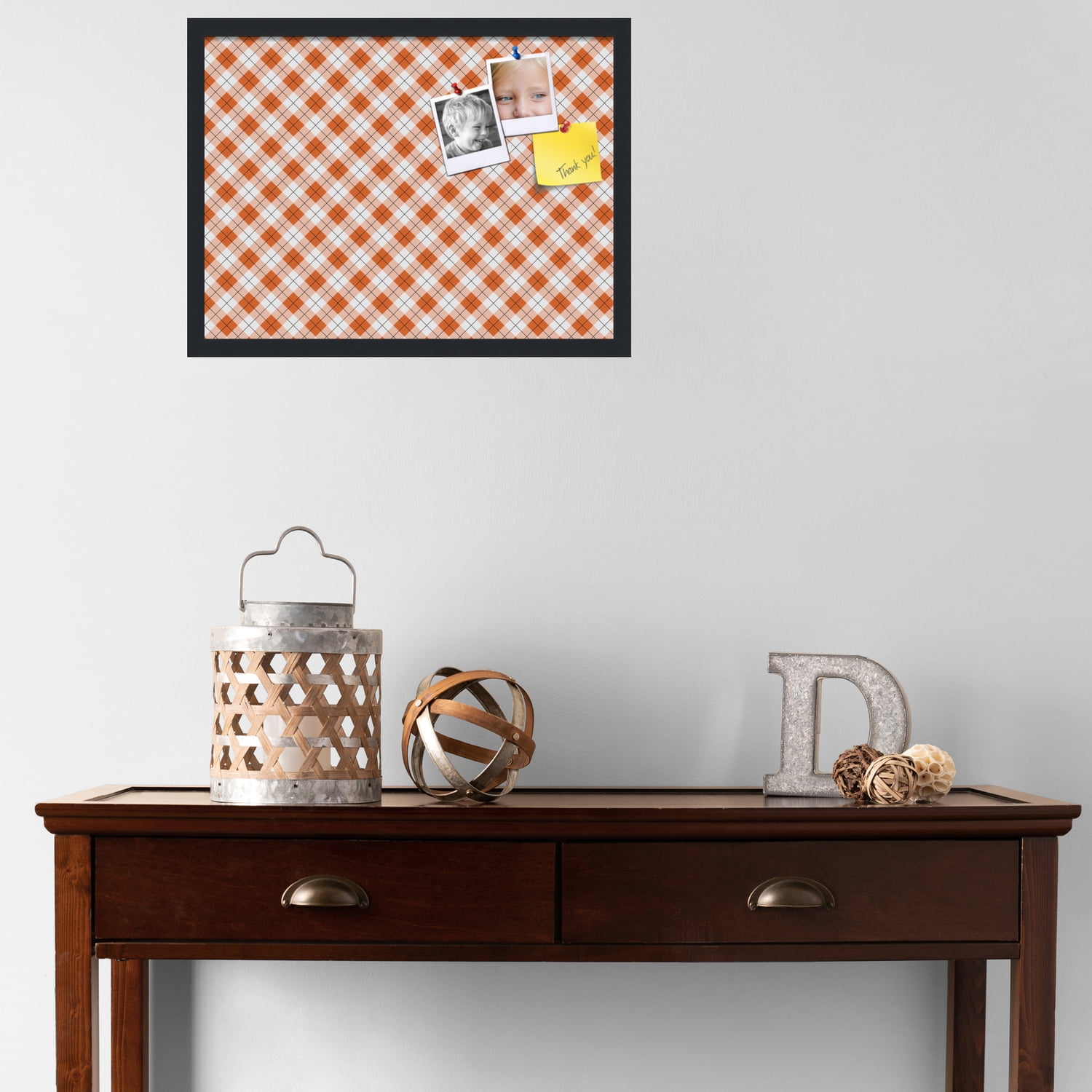 PinPix ArtToFrames 21x15 Custom Cork Bulletin Board Argyle Burnt Orange   Poster Board Has a Fabric Style Canvas Finish, Framed in Satin Black (PinPix-634)