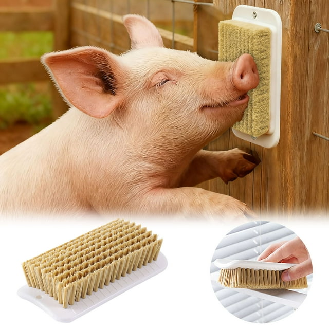 Pet Supplies Enrichment Solution for Mini Pigs - 2 in 1 Self Grooming and Scratch Brush Promoting Natural Behavior Stress Reduction Easy Setup for Pens Barns and Yards
