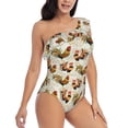 thumbnail image 3 of Wukai Colorful Roosters Chic One Shoulder Swimwear with Ruffle Design and Tummy Control Skirt: Fashionable, Supportive, Comfortable for Beach-Small, 3 of 7