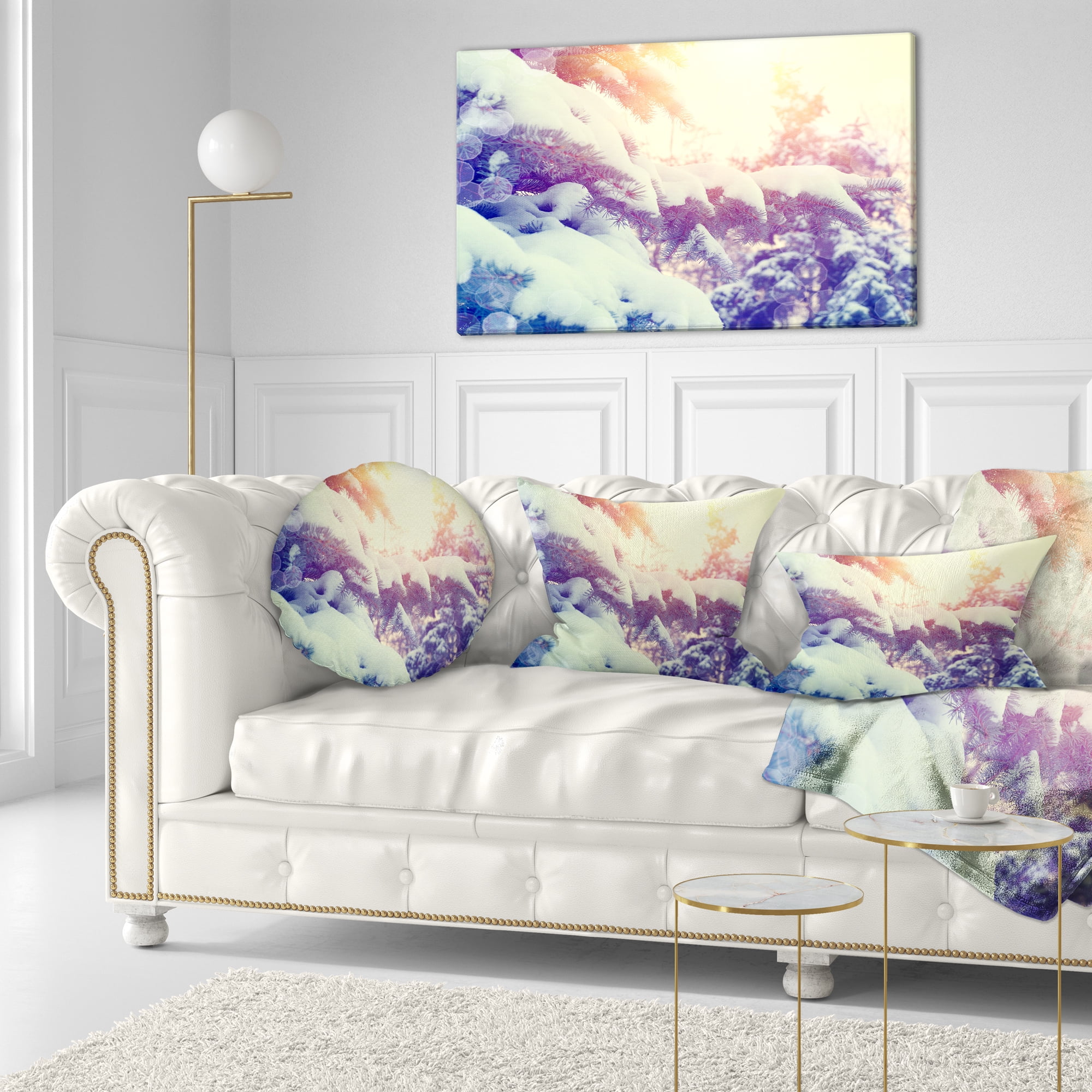 Designart Winter Pine Trees in Mountains - Landscape Printed Throw Pillow - 12x20