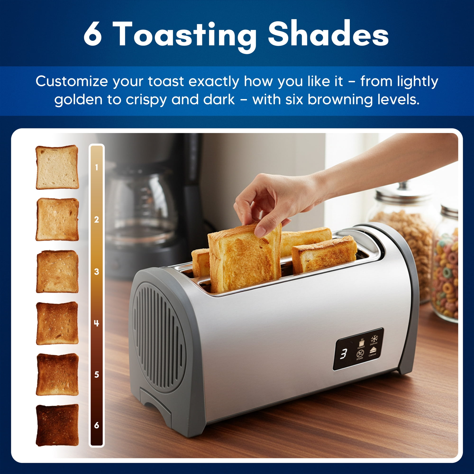 Elite Cuisine ECTL3052 4-Slice Toaster, Long Slot, Stainless