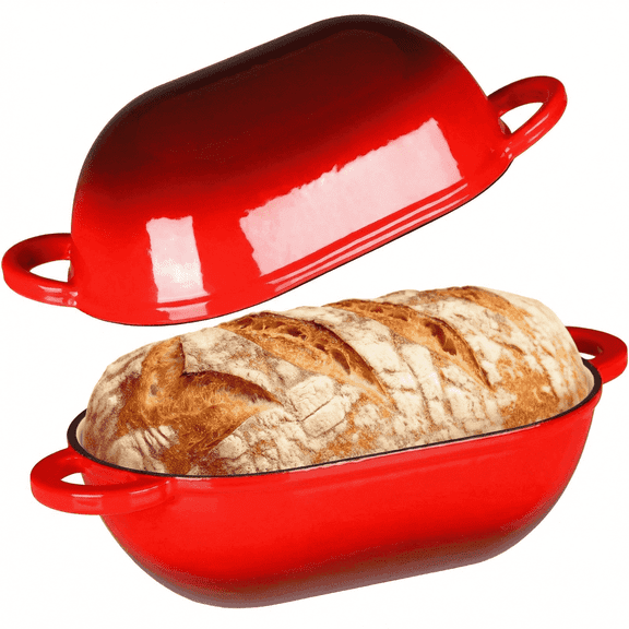 LIFERUN 2.5qt Enameled Cast Iron Dutch Oven for Sourdough Bread Baking, Bread Dutch Oven Pot with Lid, Non-Stick, Easy Clean, Red