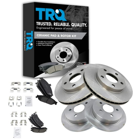 TRQ Front and Rear Brake Pad & Rotor Kit Brake Pads Brake Rotor Ceramic Fits Select 1999-2004 Oldsmobile Alero 1999-2005 Pontiac Grand Am