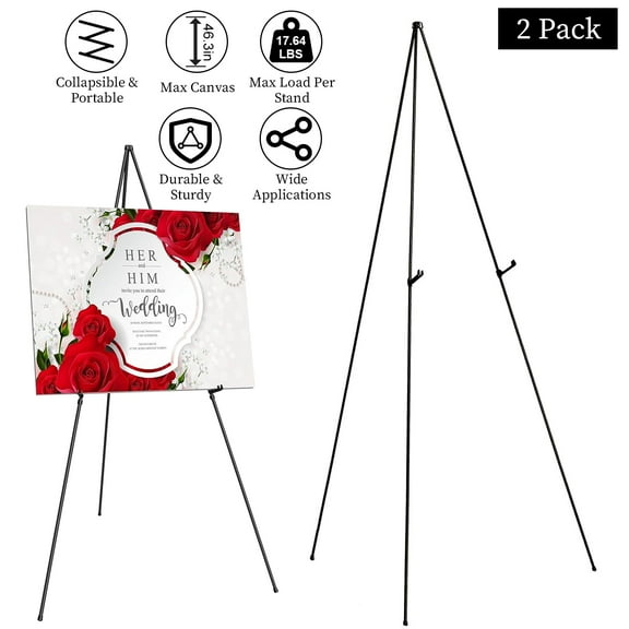 Moclever Easels for Display 61in Easel Stand for Wedding Sign Folding Tripod Easel with 2 Carry Bags for Wedding Poster Art Drawing Meeting 2 Pack, Black