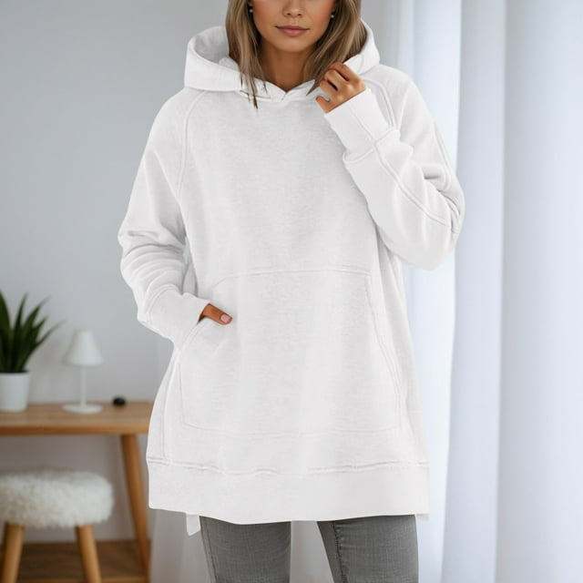 Cozy Chandails à Capuchon et Chandails en Molleton pour Femmes à Manches Longues Col Rond avec Poche Solide Coupe Ample pour Usage Quotidien Décontracté