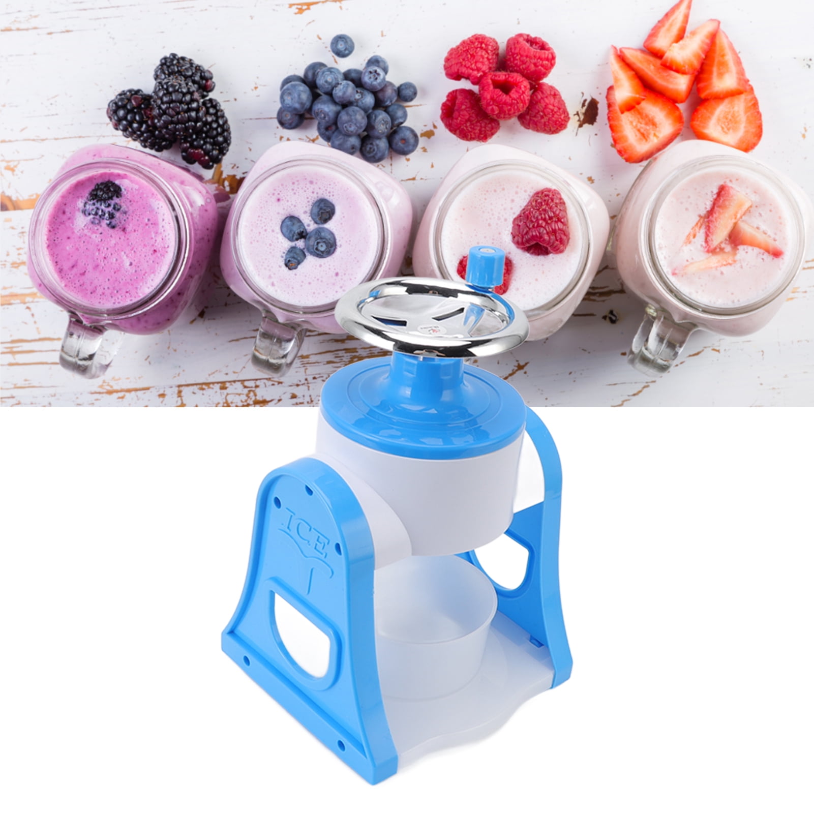 M Buder Hand Crank Shaved Ice Machine Stainless Steel Blades Portable Snow Cone Maker for Home Blue 11.2 inches / 28.5 cm