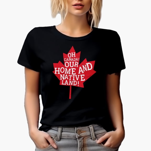 Distressed Oh Canada Our Home and Native Land feat. a Maple Leaf Art Merch Gift, Black T-Shirt, Small