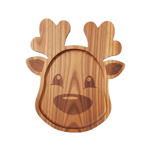 Reindeer Wooden Serving Tray 12x10 Inch - Festive Cutting Board with Large Compartment, Holiday Cheese Fruit Snack Platter for Christmas Party Decor