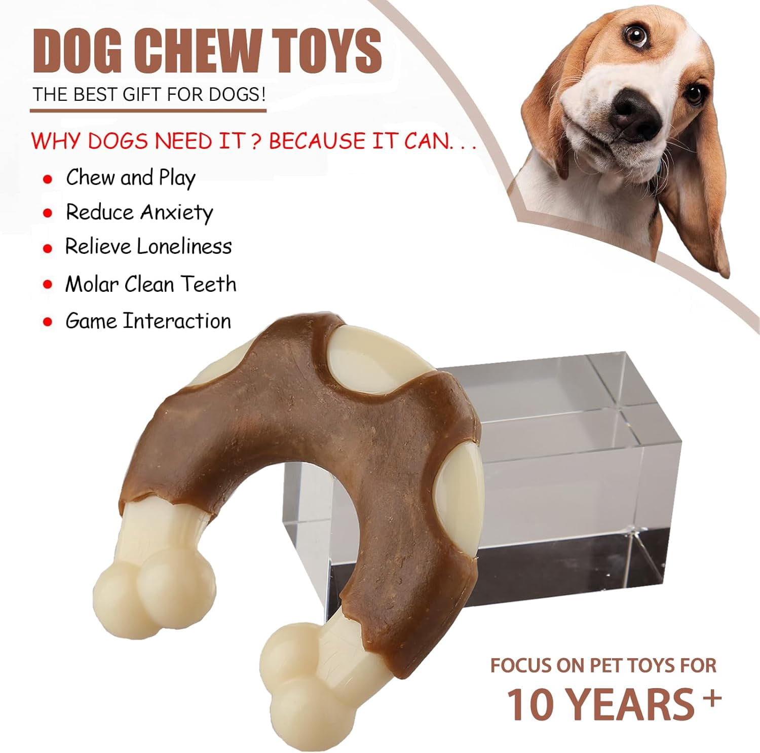 CATPAN Durable Nylon Dog Bones, 2 Pack Dog Toys for Aggressive Chewers, Beef-Flavored U-Shaped Bone Chew Toys for Largel/Medium/Small Dogs, Teething and Boredom Relief