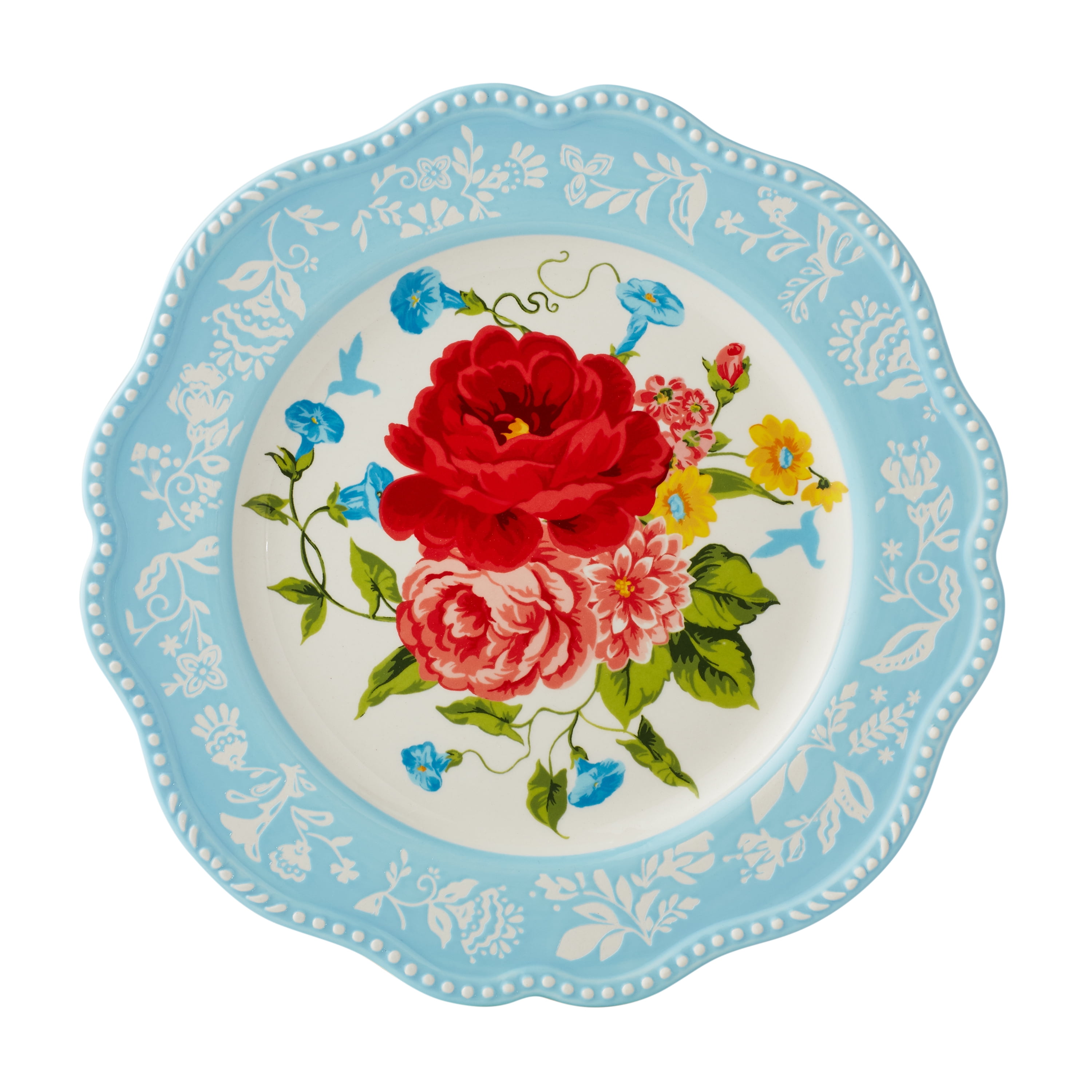 (3 pack) The Pioneer Woman Sweet Rose Light Blue Stoneware 12-Piece Dinnerware Set