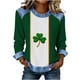 thumbnail image 3 of TaTaai Soft Comfy Womens Long Sleeve Shirt St Patrick Print Patchwork Round Neck Solid Color Casual Blouse Spring Daily Holiday Vacation Party Wear Gift, 3 of 5