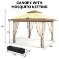 thumbnail image 3 of Abri de Jardin Portable Robuste 12x12 Pi Auvent Extérieur Tente Toit à Double Évent Rideaux Moustiquaire Abri de Patio Rapide Sac à Roulettes Inclus Jardin Pelouse Cour Arrière Fête Beige Kaki 3,6x3,6 m, 3 of 8