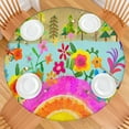 thumbnail image 2 of Vinyl Round Tablecloth with Floral Boho, Elastic Edge Fits 38 to 42 Inch Tables, 44" Wrinkle Resistant Cover for Entertaining, 2 of 7