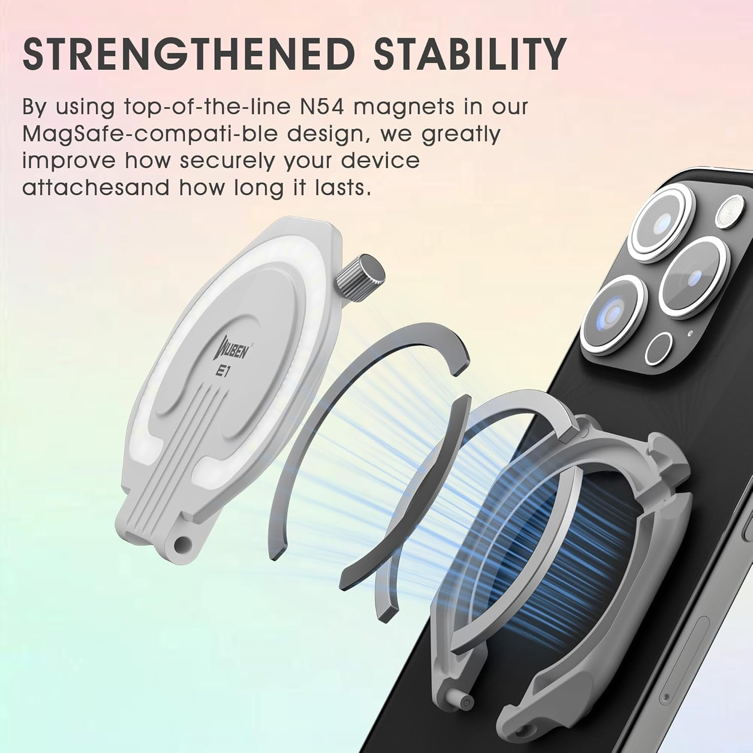 WUBEN E1 Magnetic Selfie Light, USB-Rechargeable LED Phone Light, 3000-6000K Adjustable Color Temperature, Portable Fill Light for Selfies TikTok Video Vlogging (White)
