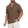 thumbnail image 4 of Men's Hollow Jacquard Shirt Camp Collar Short Sleeve Beach Texture Shirts XL Brown, 4 of 5