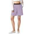 thumbnail image 3 of LangJing Yoga Shorts for Women Dressy 2026 Summer Casual Wide Leg Shorts Elastic High Waisted Business Work Short with Pockets Purple,XXL, 3 of 7