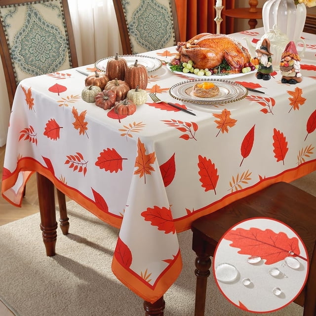 Fall Tablecloths for Rectangle Tables, Spill Proof Table Cloth with Printed Autumn Leaves, Washable Maple Leaf Table Cover for Thanksgiving Party Holiday Decoration (Rectangle, 60" x 84")