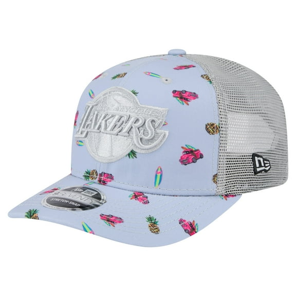 Men's New Era Light Blue/Gray Los Angeles Lakers Adventure Aloha Pattern 9SEVENTY Stretch-Snap Hat