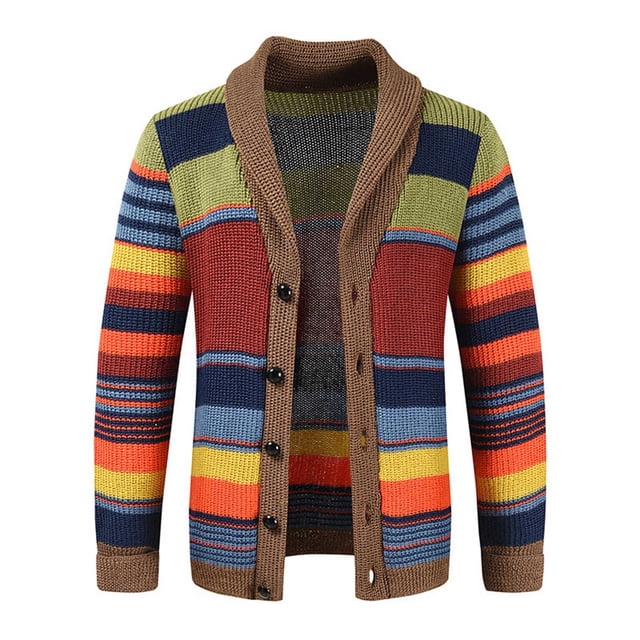 TITAKING Men's Sweater Coat Fall Winter Lapel Color Matching Sweater