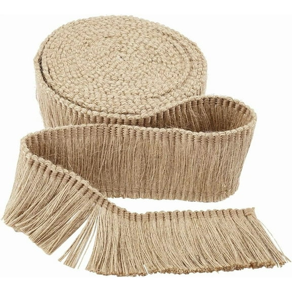 5ms 5.5Yds x 2" Burlap Fringe Tassel Trim Jute Lace Sewing Chainette Fringe Fibre Trimmings Flat Jute Cord Hemp Rope Brush Basic Trim for Christmas Decor Latin Dance Dress Lamp Shade Crafts