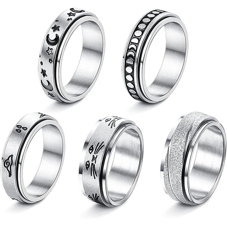 Jstyle 5Pcs Spinner Rings for Anxiety Fidget Ring Spinner Rings for Women Men Stainless Steel Stress Relieving Promise Anxiety Rings Size 5-11