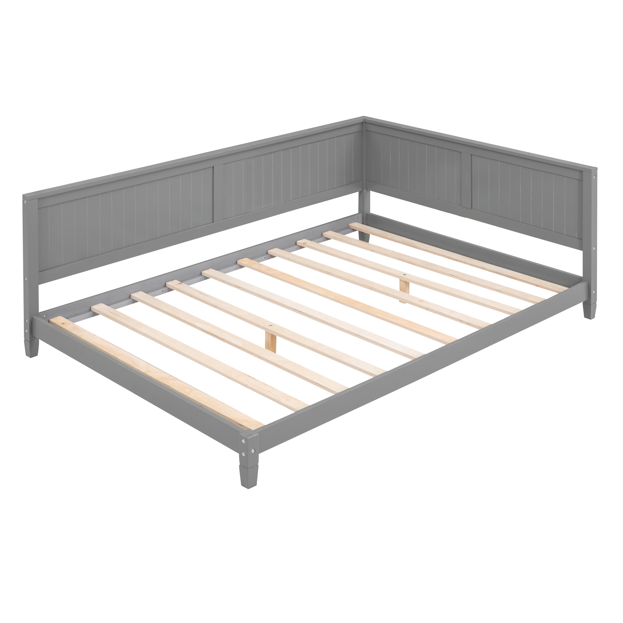 Leumius Full Size Wood Daybed,Wooden Sofa Bed with Headboard and Sideboard,Minimalist Floor Sofa Bed Frame for Bedroom Living Room,Gray