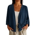 thumbnail image 6 of cocolona Womens Linen Cardigan Lightweight 3/4 Sleeve Open Front Button Shirts Loose Fit Solid Color Casual Fall Tops, 6 of 6