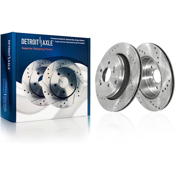 Detroit Axle - Rear Brake Rotors for Hyundai 2010-2016 Genesis Coupe, Drilled and Slotted Disc Brake Rotors 2011 2012 2013 2014 2015 Replacement: 12.99" inch Rotor