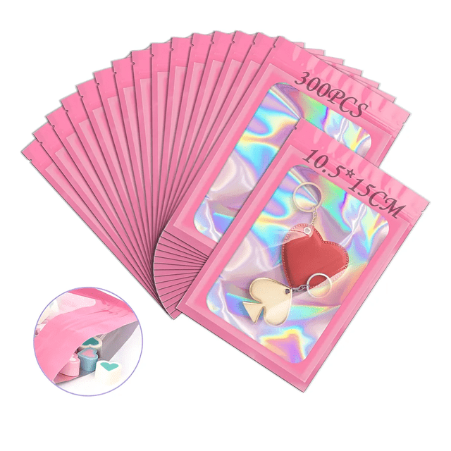 300 Bolsas Xtellar rosa De Plastico Holográficas 10.5*15cm