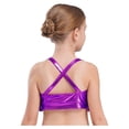 thumbnail image 2 of Haitryli Big Girls Jazz Dance Shirt Shiny Glittery Sequins Sleeveless Halter Crisscross Back Metallic Crop Top Purple 16, 2 of 5